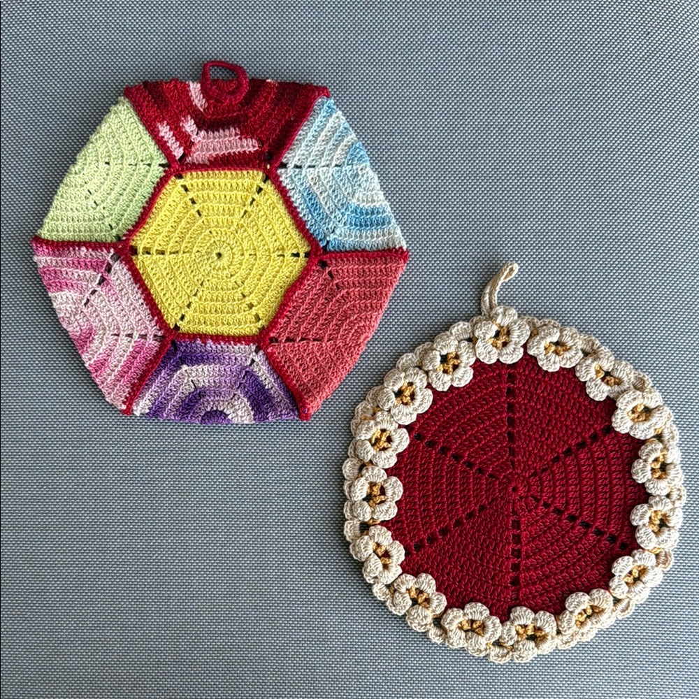 Vintage Colorful Crochet Pot Holders